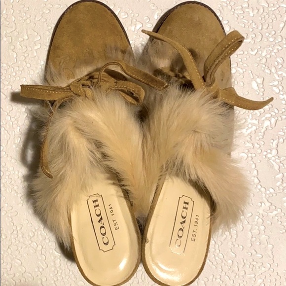 COACH Tan Suede Shearling Mules - Picture 4 of 8